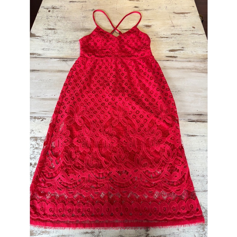 DEX red lace dress‎ women Small sleeveless v-neck crisscross back cocktail